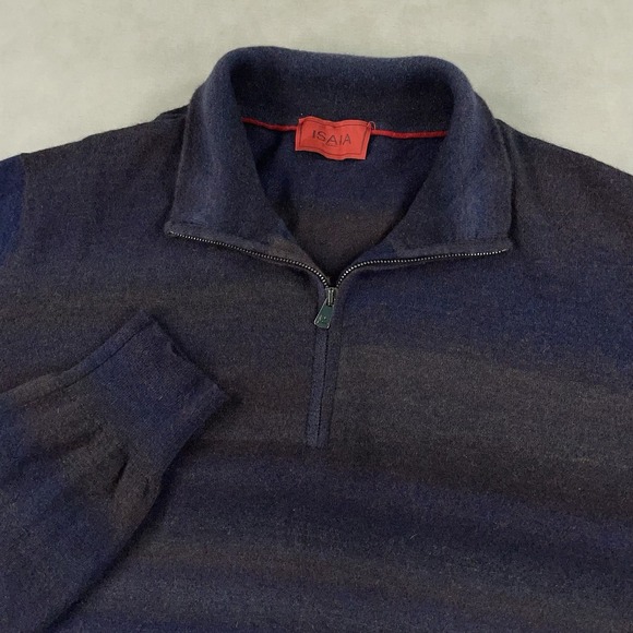 Isaia Other - Isaia Cashmere Quarter Zip Sweater Mens Large Striped Long Sleeve Pullover Italy